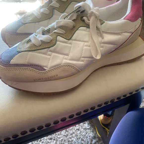 Kurt Geiger Shoes - Kurt Geiger White Sneakers with Pink, Lavender and Olive Accents